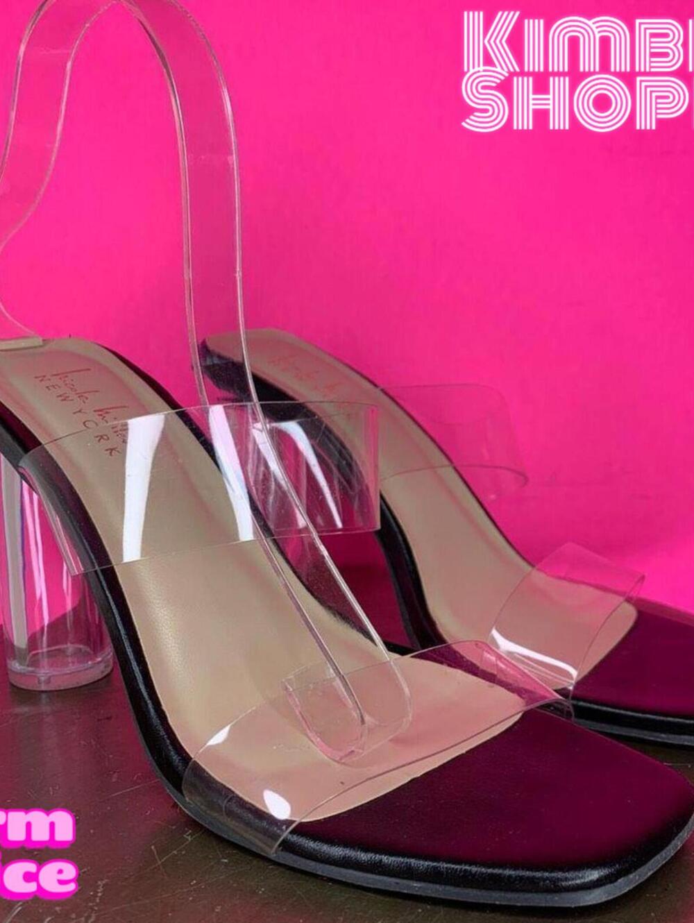 Nicole Miller Cloy Clear Strap Lucite Heel Sandal US 8.5 EU 39